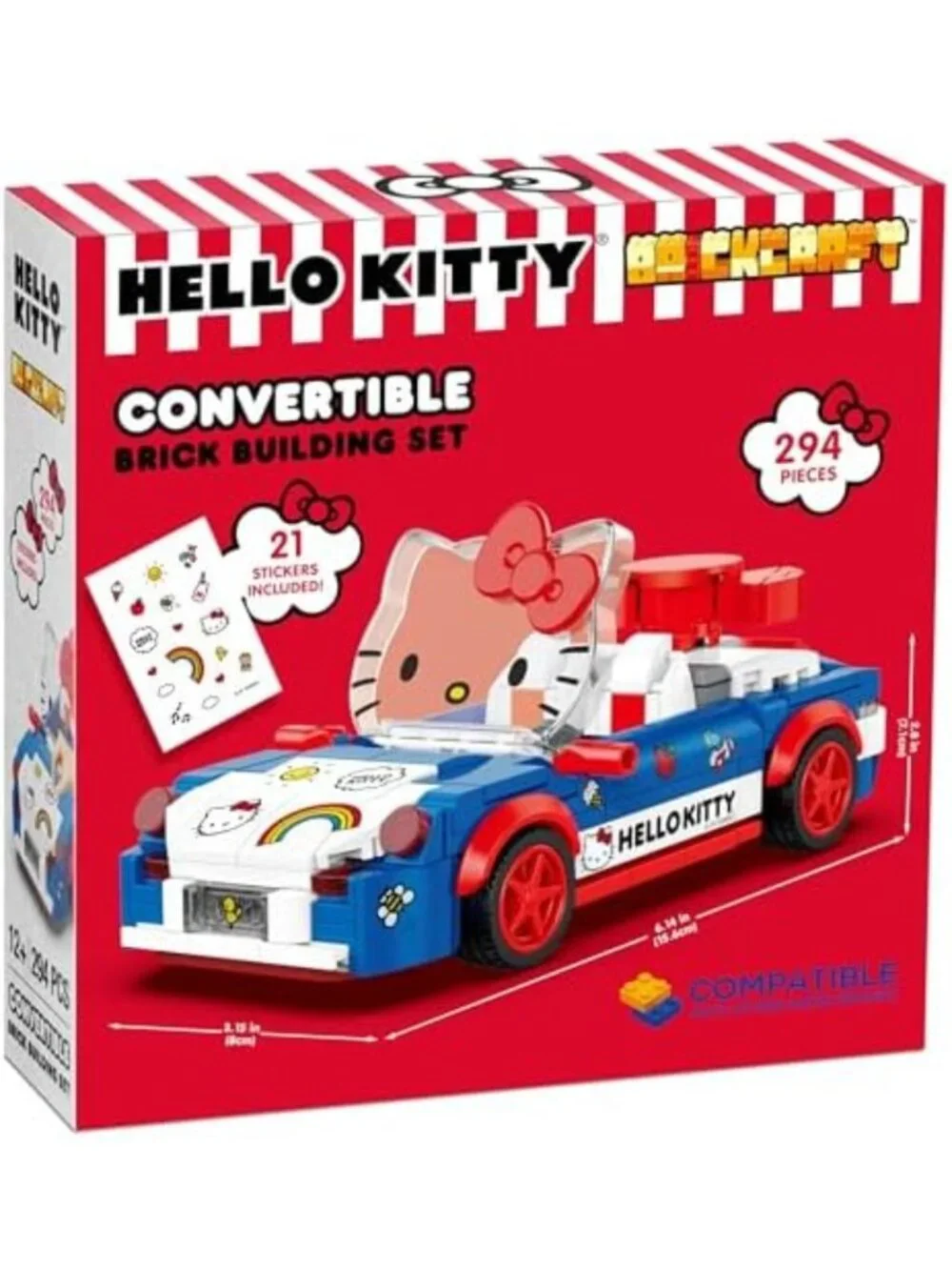 Hello Kitty Convertible Car Building Set - 294-Piece Colorful Brick Kit with